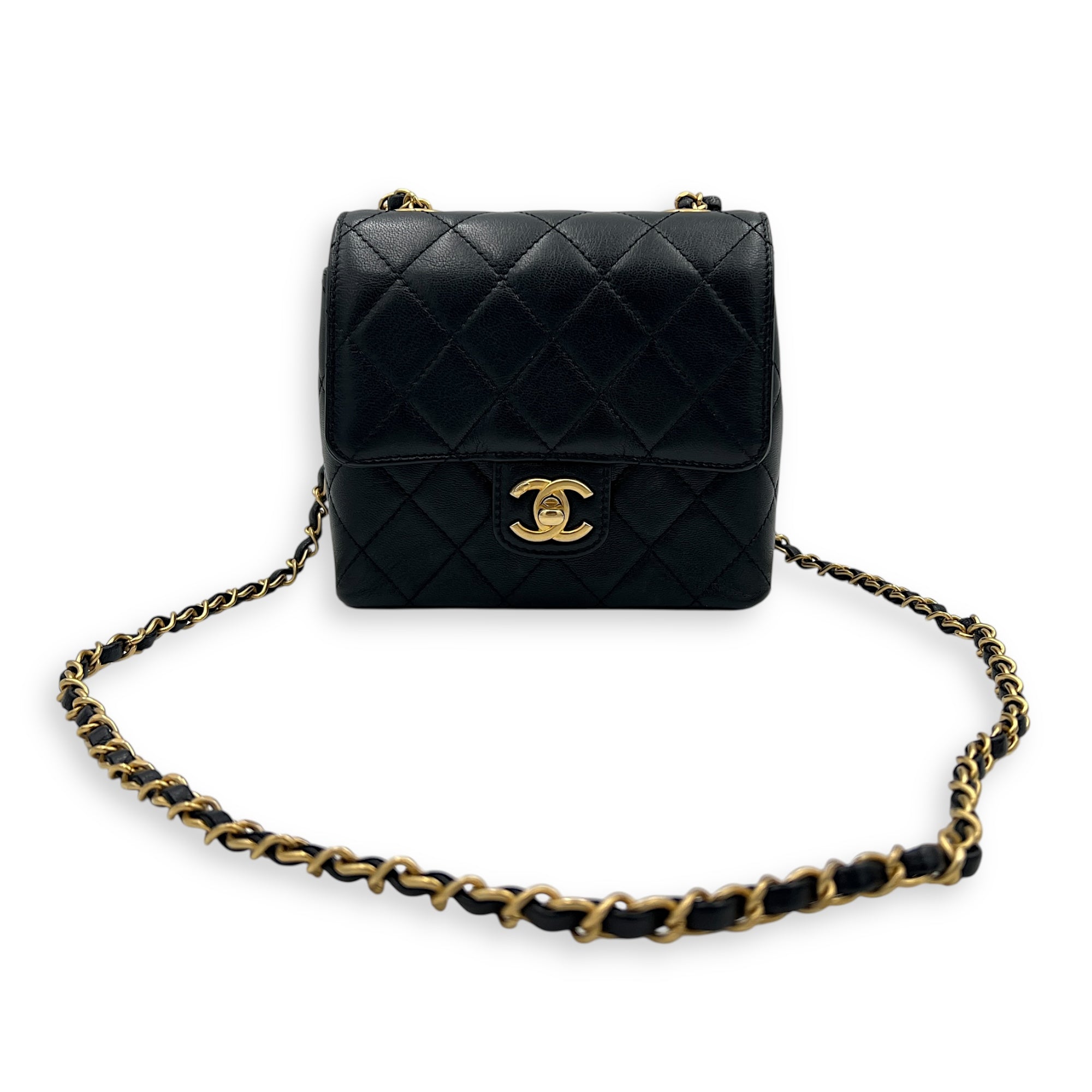 CC Mini Classic Shoulder Bag Black in Calfskin, Gold hardware