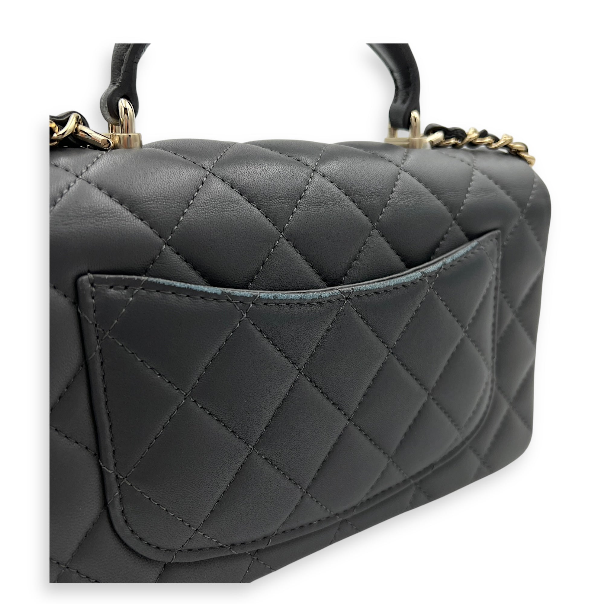 CC Rectangle  Top Handle Bag Grey in Lambskin, Gold hardware