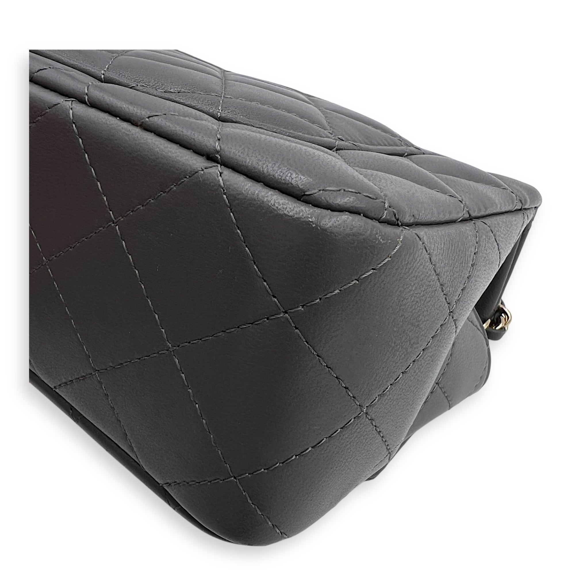 CC Rectangle  Top Handle Bag Grey in Lambskin, Gold hardware