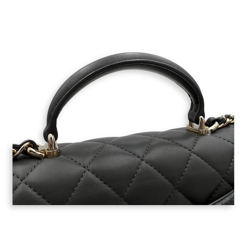 CC Rectangle  Top Handle Bag Grey in Lambskin, Gold hardware