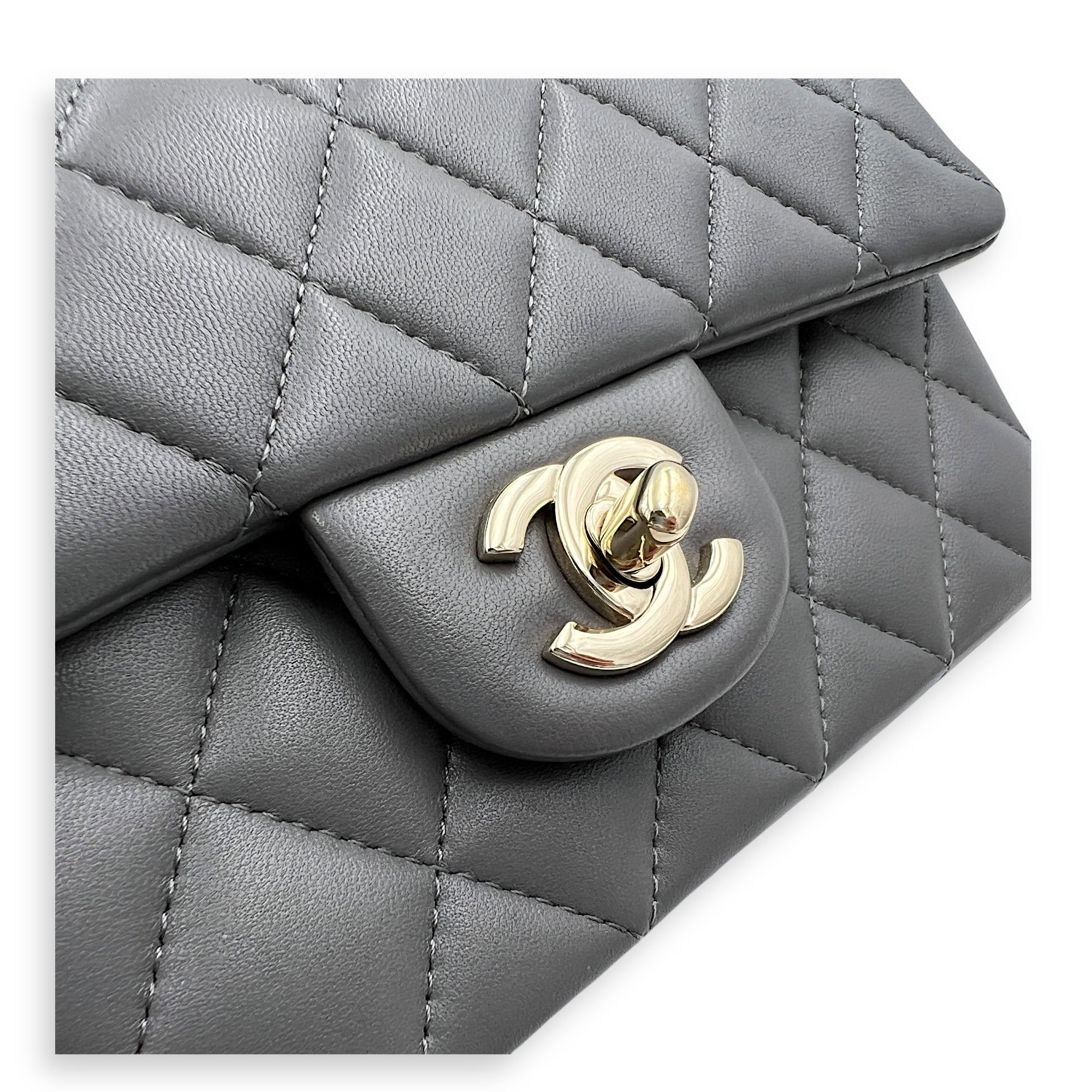 CC Rectangle  Top Handle Bag Grey in Lambskin, Gold hardware