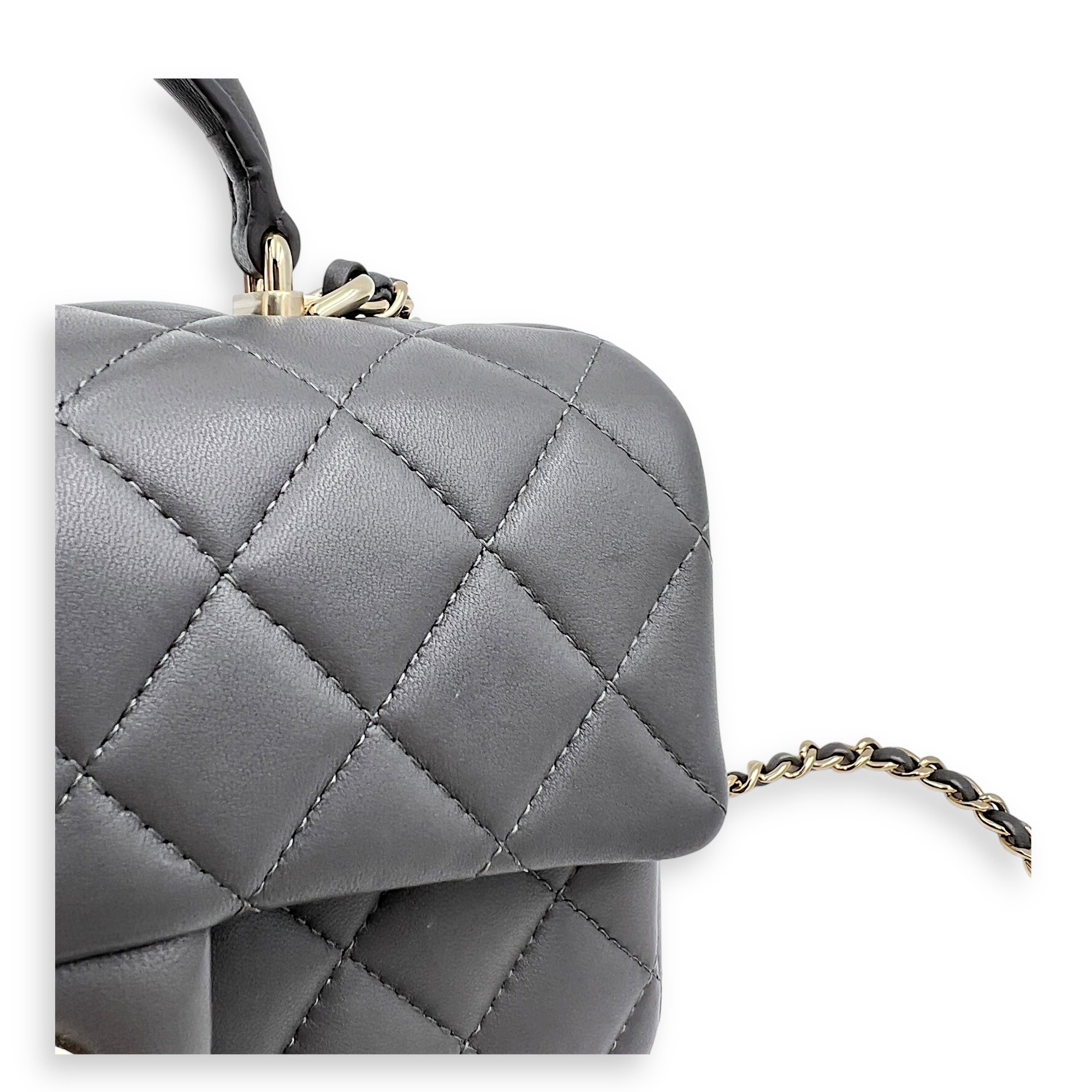 CC Rectangle  Top Handle Bag Grey in Lambskin, Gold hardware