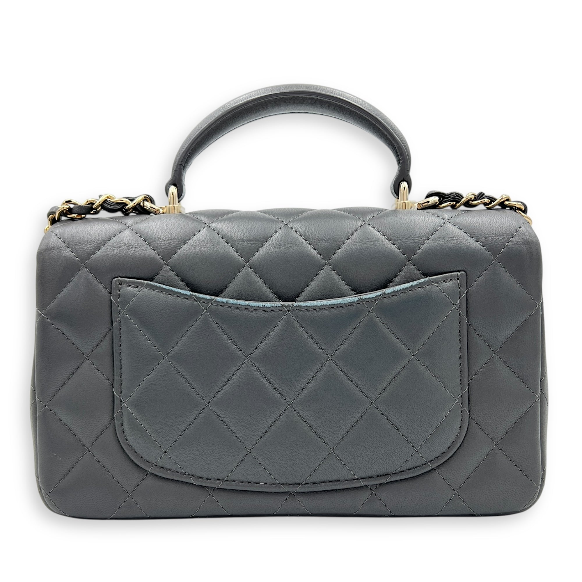 CC Rectangle  Top Handle Bag Grey in Lambskin, Gold hardware