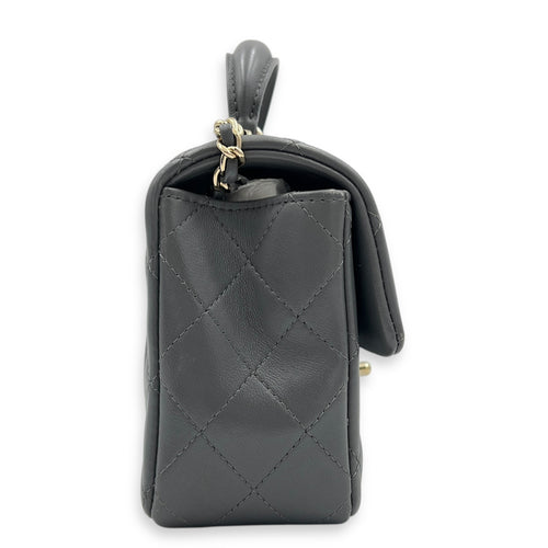 CC Rectangle  Top Handle Bag Grey in Lambskin, Gold hardware