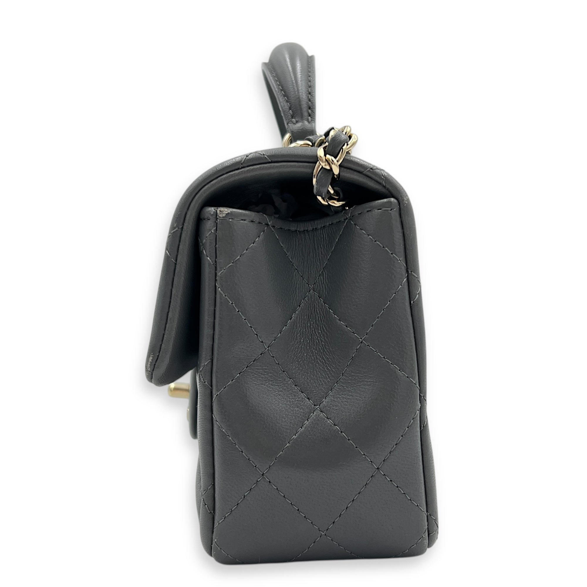 CC Rectangle  Top Handle Bag Grey in Lambskin, Gold hardware