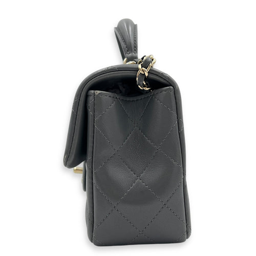 CC Rectangle  Top Handle Bag Grey in Lambskin, Gold hardware