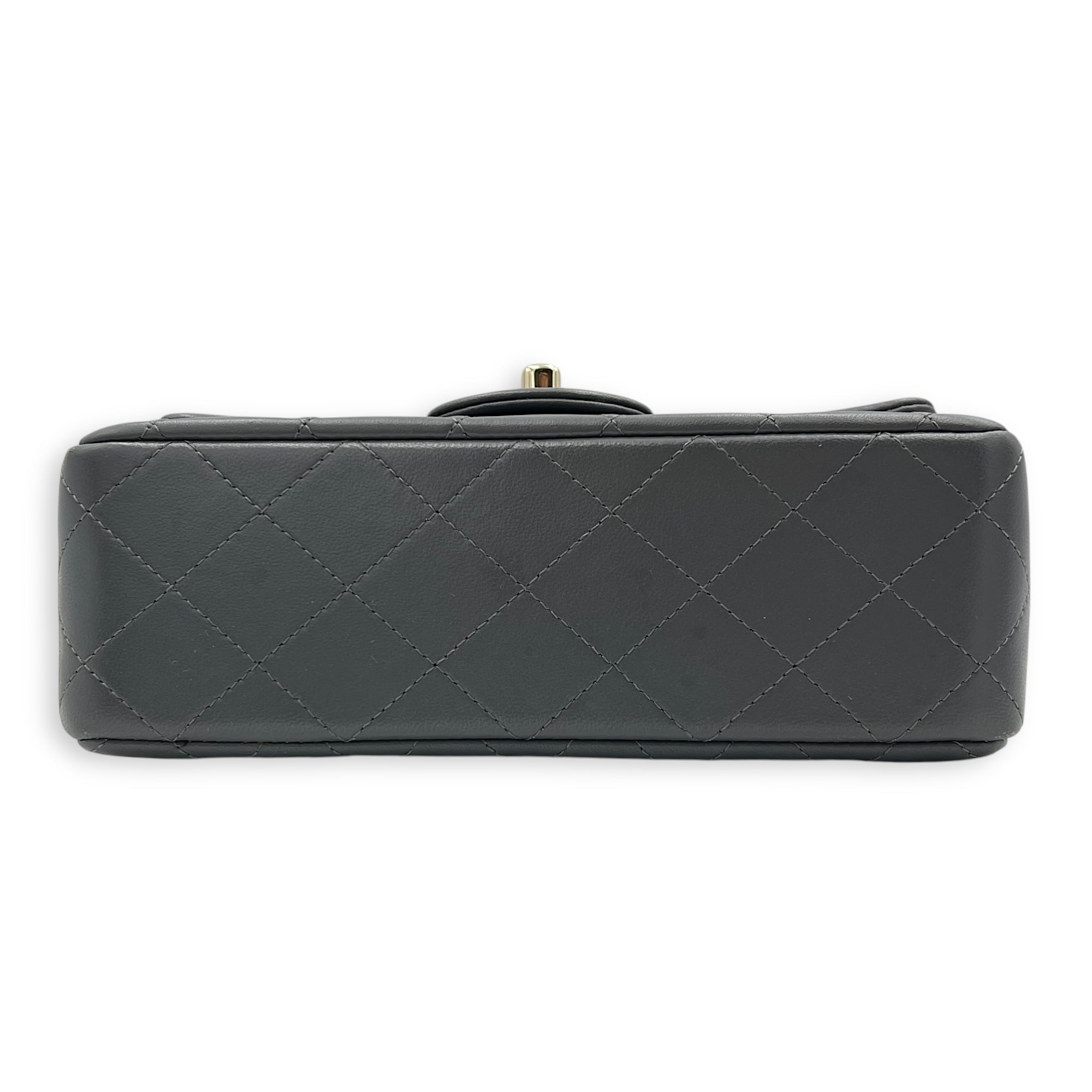 CC Rectangle  Top Handle Bag Grey in Lambskin, Gold hardware