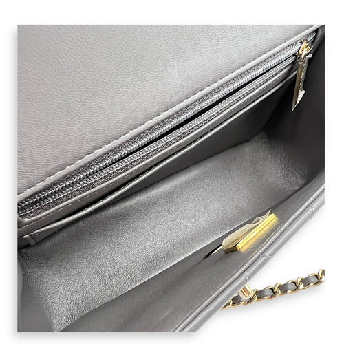CC Rectangle  Top Handle Bag Grey in Lambskin, Gold hardware
