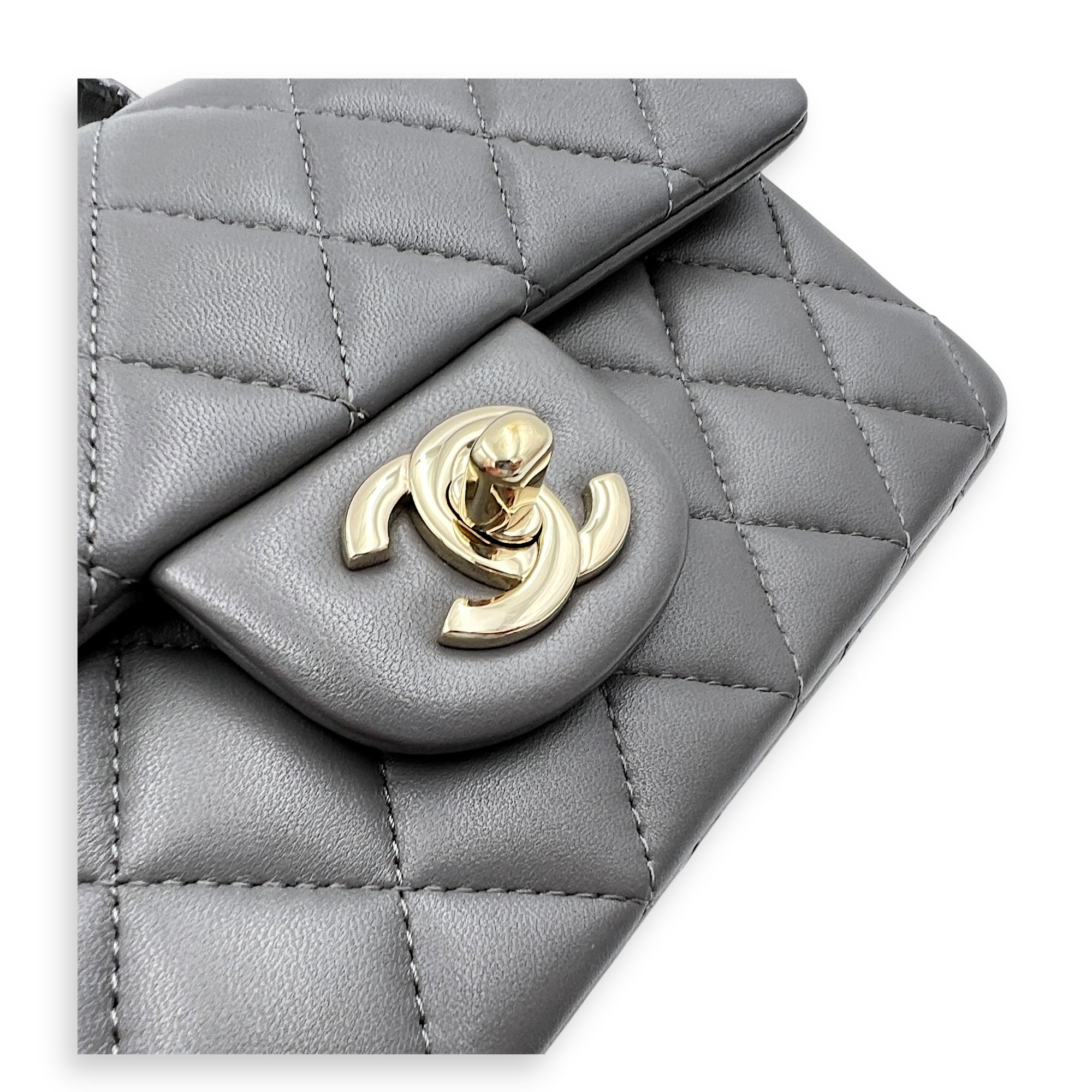 CC Rectangle  Top Handle Bag Grey in Lambskin, Gold hardware