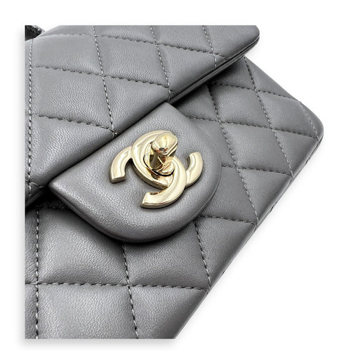 CC Rectangle  Top Handle Bag Grey in Lambskin, Gold hardware