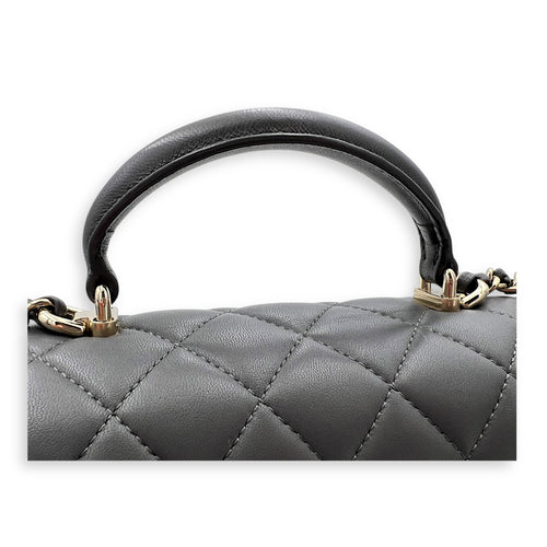CC Rectangle  Top Handle Bag Grey in Lambskin, Gold hardware