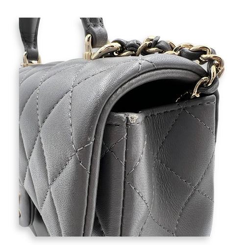 CC Rectangle  Top Handle Bag Grey in Lambskin, Gold hardware