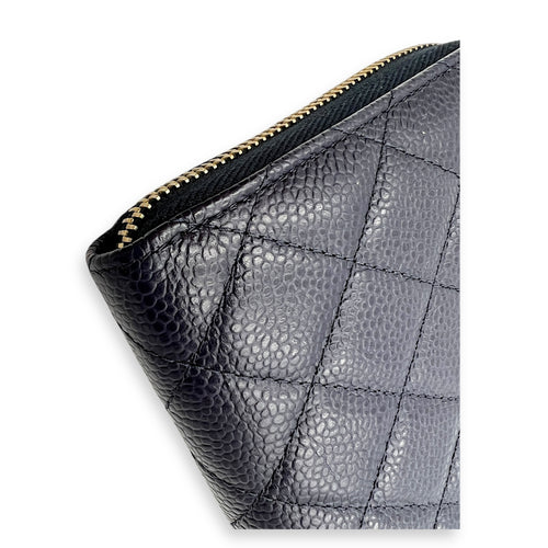 CC Wallet Blue in Caviar Leather, Gold hardware