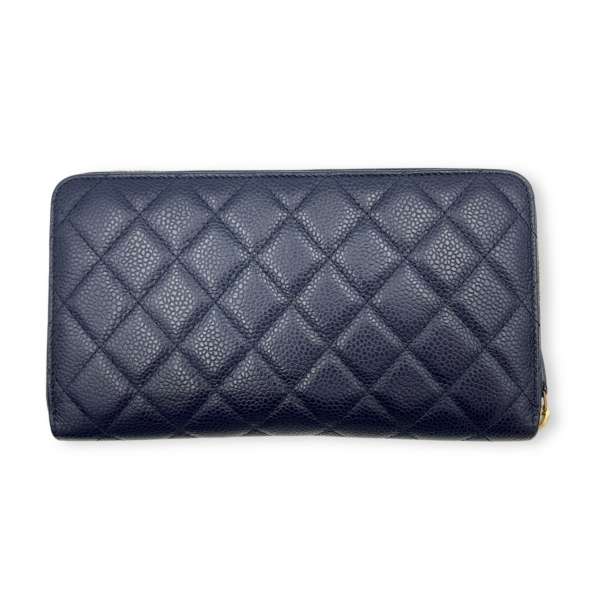 CC Wallet Blue in Caviar Leather, Gold hardware