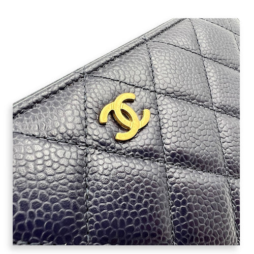 CC Wallet Blue in Caviar Leather, Gold hardware