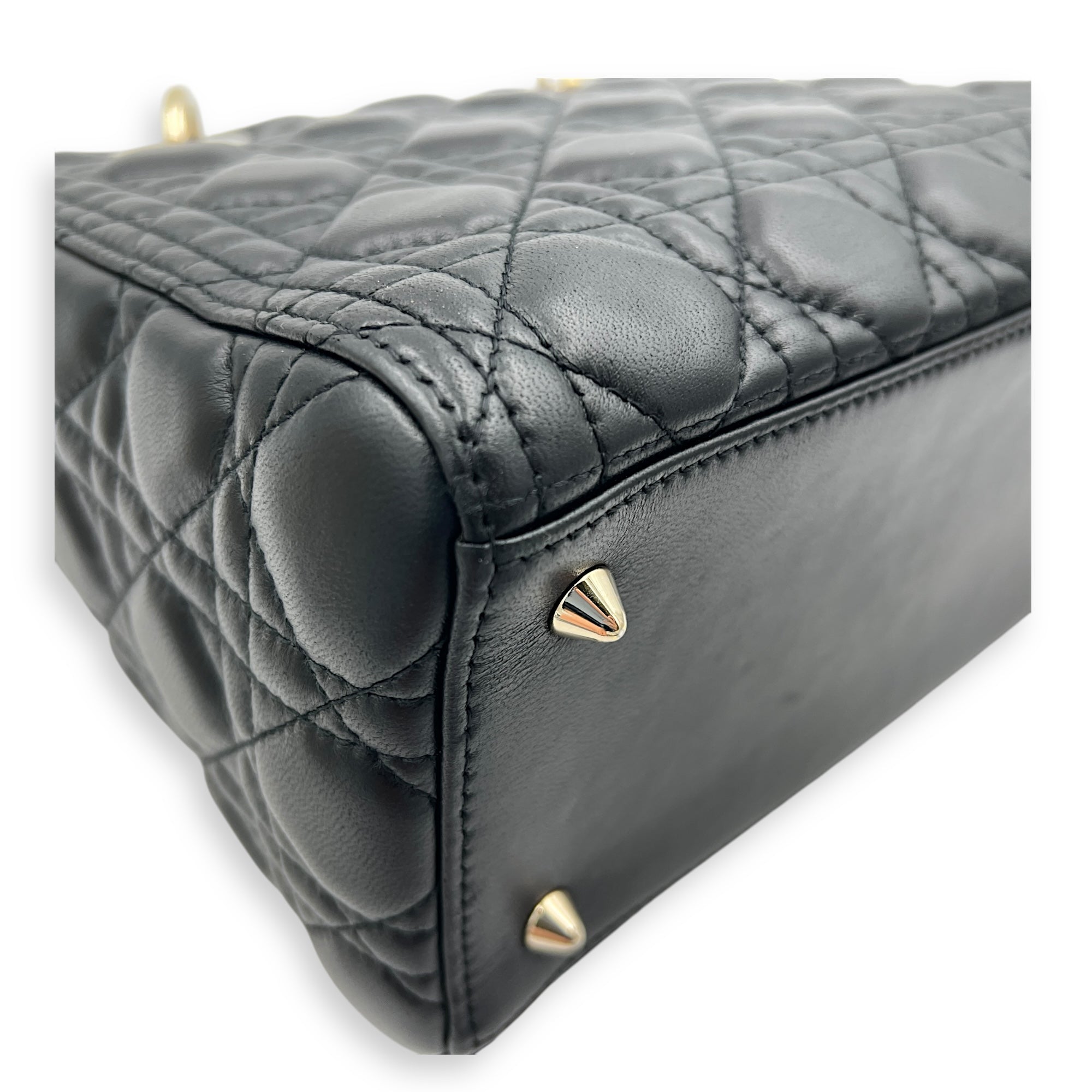 Lady Dior Medium Black Top Handle Bag in Lambskin, Gold hardware