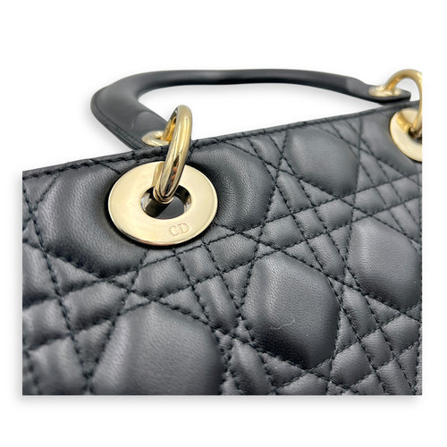 Lady Dior Medium Black Top Handle Bag in Lambskin, Gold hardware