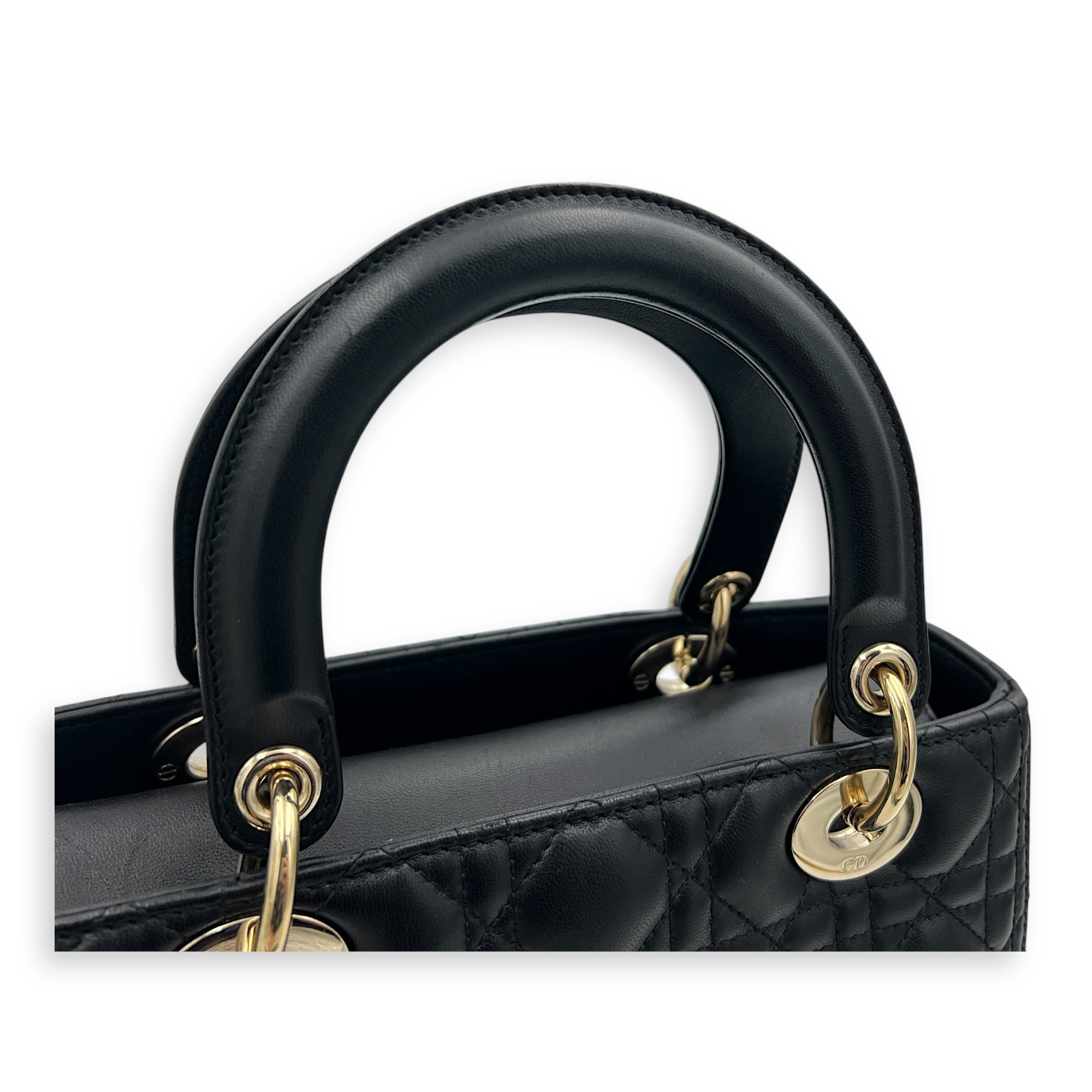 Lady Dior Medium Black Top Handle Bag in Lambskin, Gold hardware