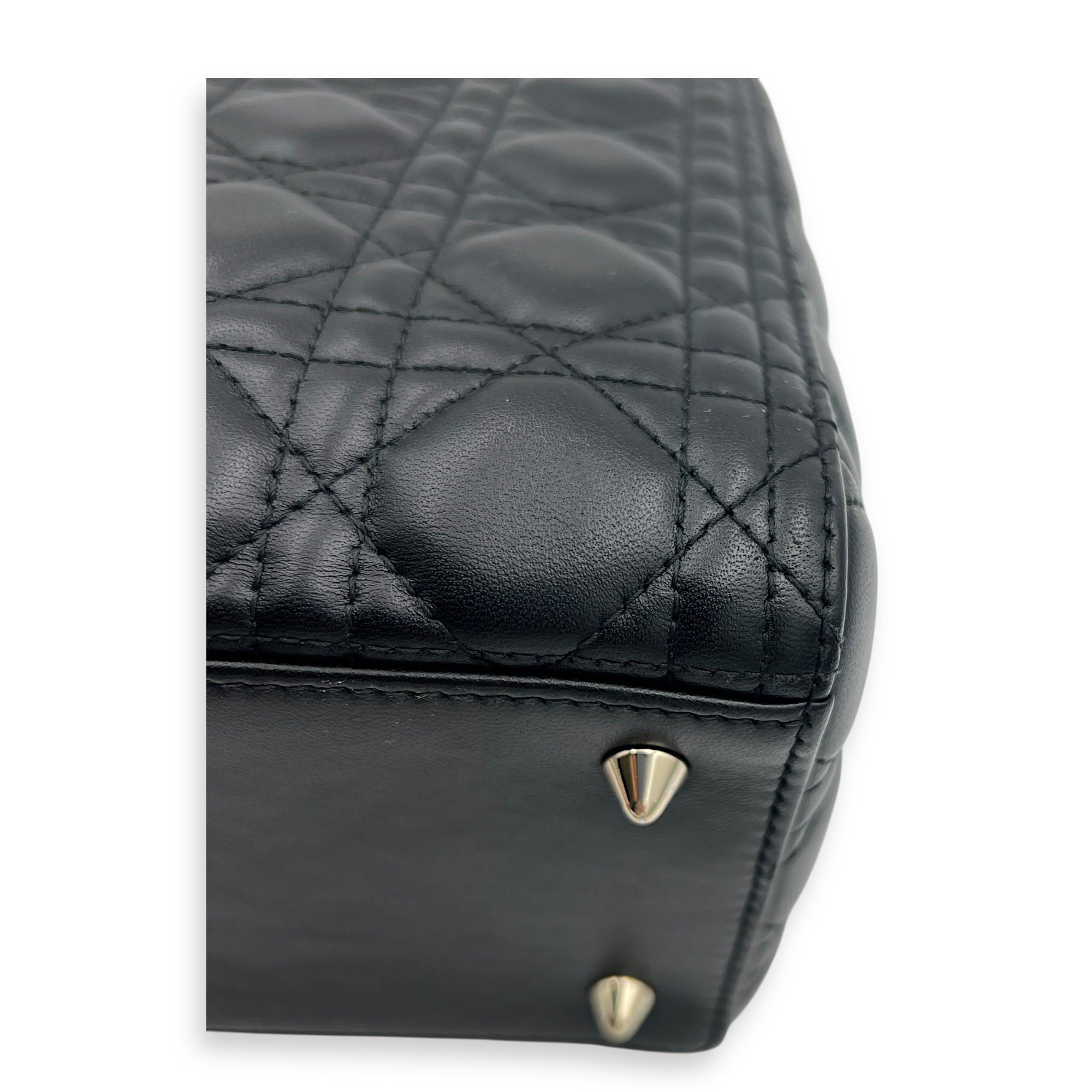 Lady Dior Medium Black Top Handle Bag in Lambskin, Gold hardware