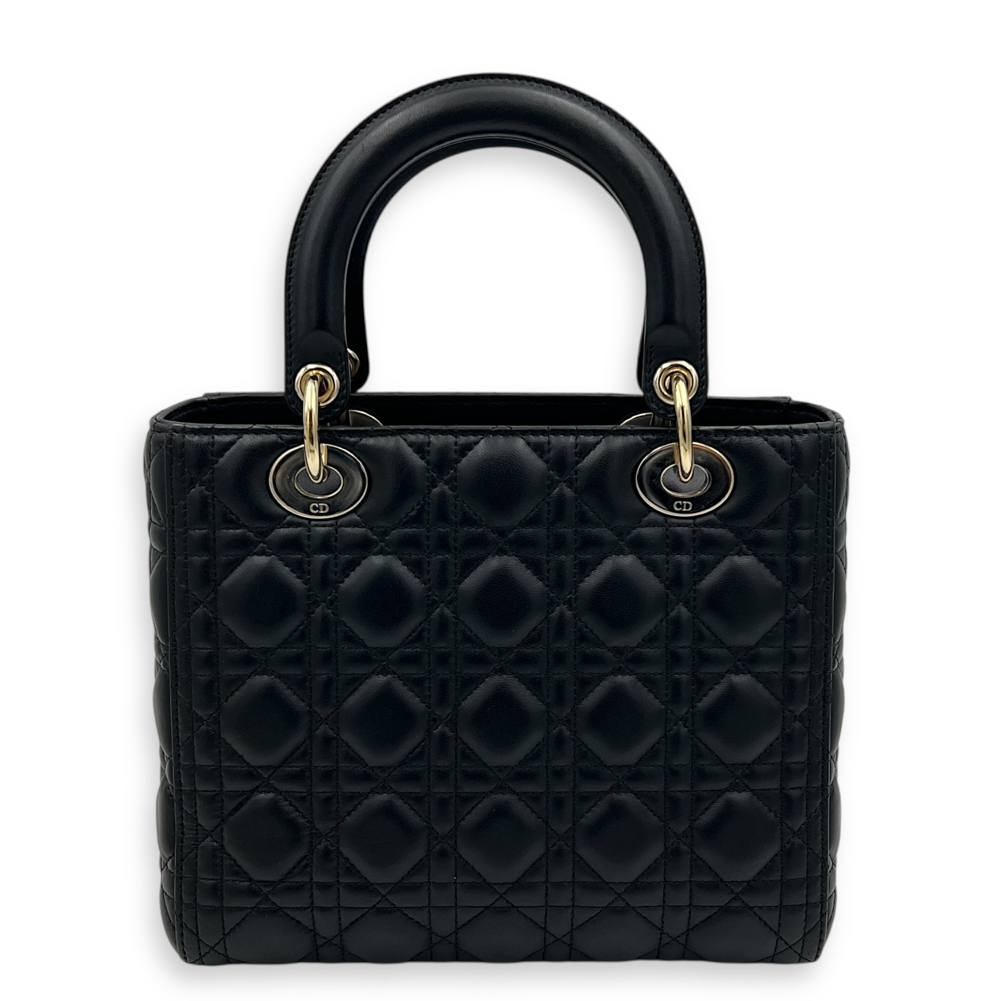 Lady Dior Medium Black Top Handle Bag in Lambskin, Gold hardware