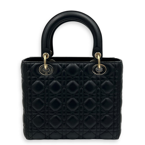Lady Dior Medium Black Top Handle Bag in Lambskin, Gold hardware