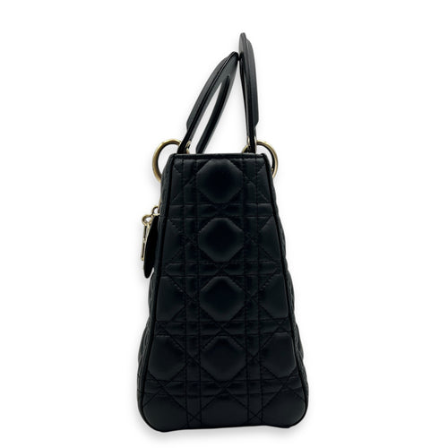 Lady Dior Medium Black Top Handle Bag in Lambskin, Gold hardware