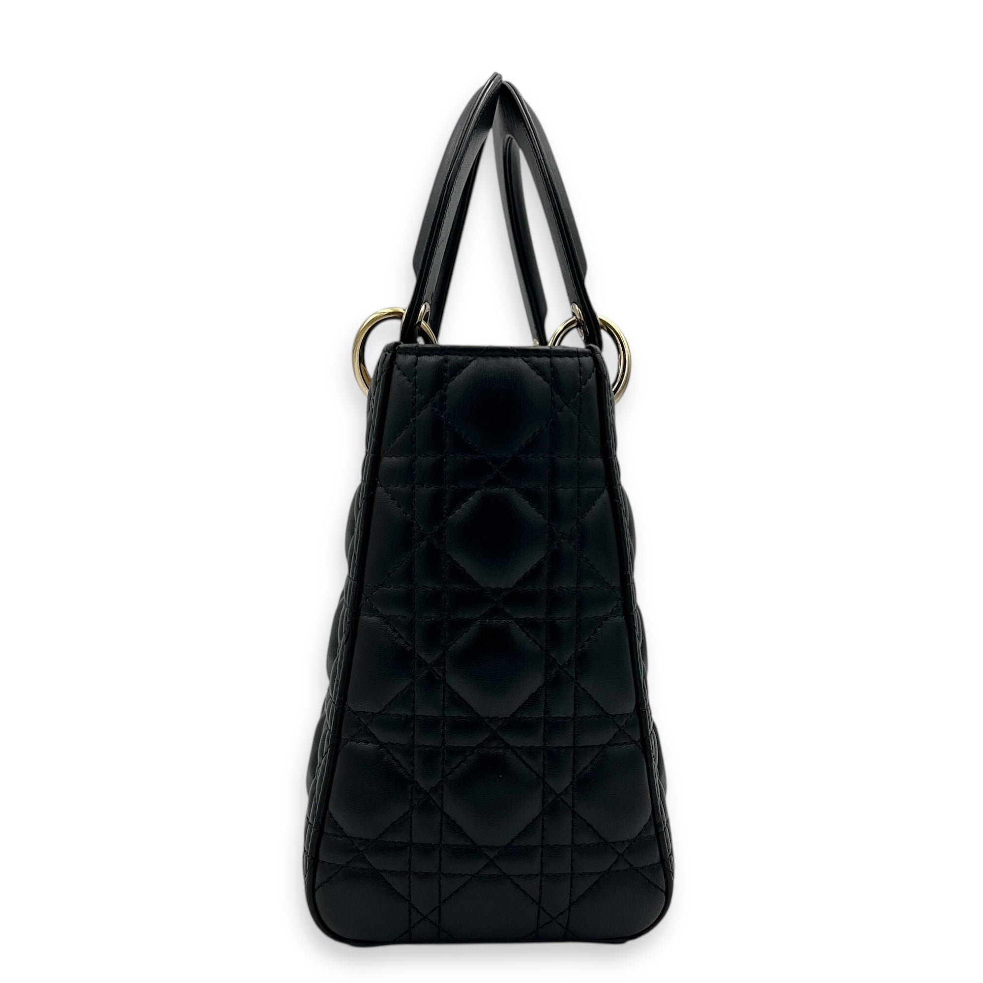 Lady Dior Medium Black Top Handle Bag in Lambskin, Gold hardware