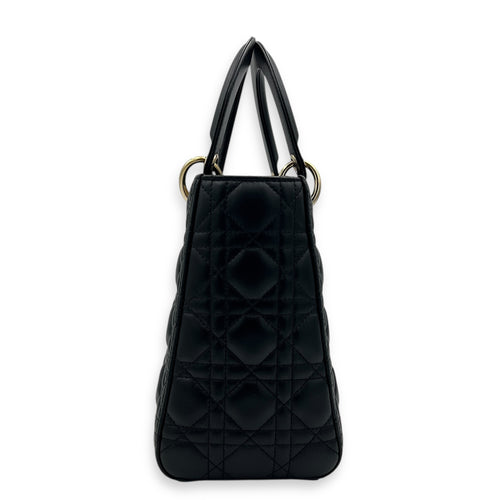 Lady Dior Medium Black Top Handle Bag in Lambskin, Gold hardware