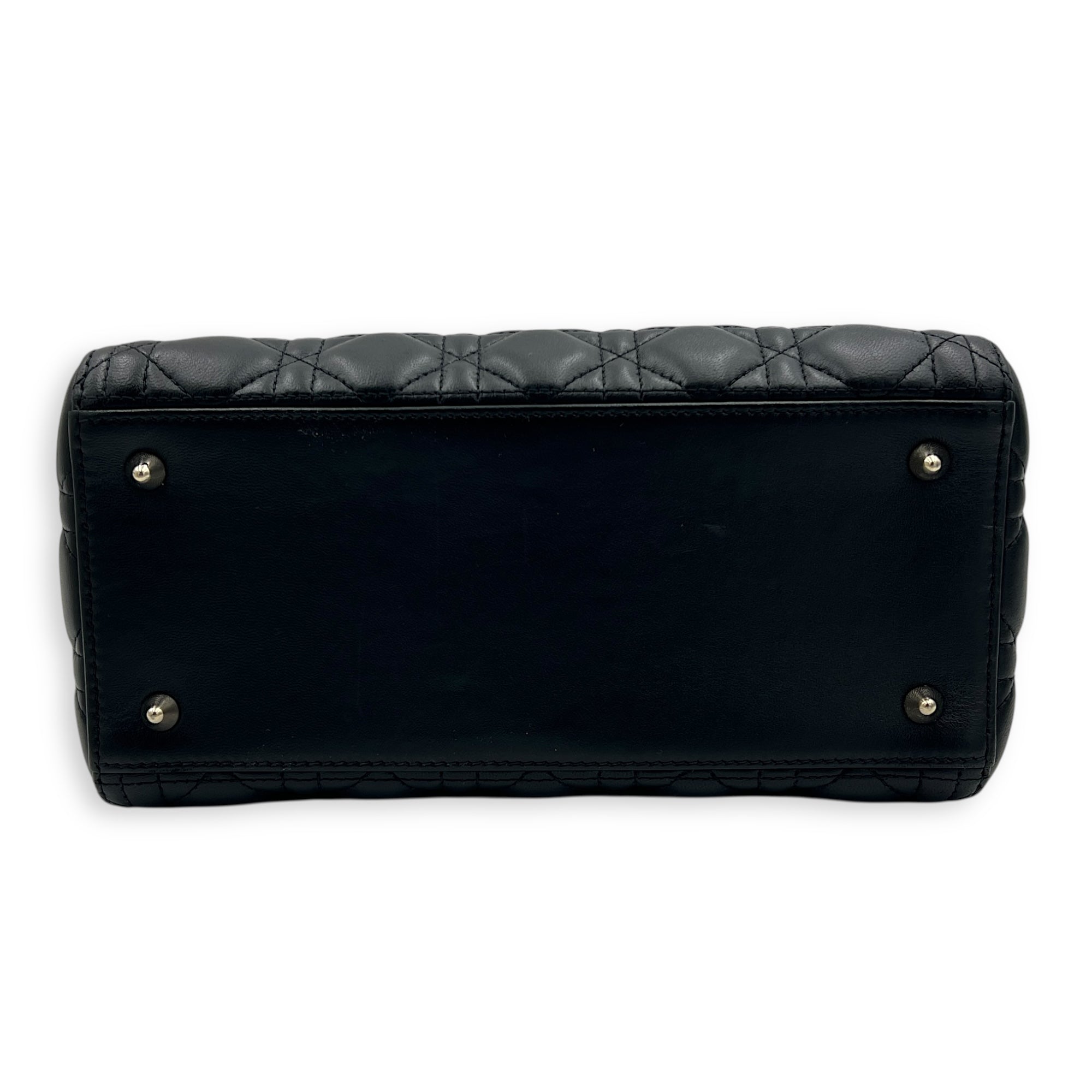Lady Dior Medium Black Top Handle Bag in Lambskin, Gold hardware