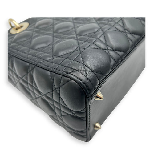 Lady Dior Medium Black Top Handle Bag in Lambskin, Gold hardware