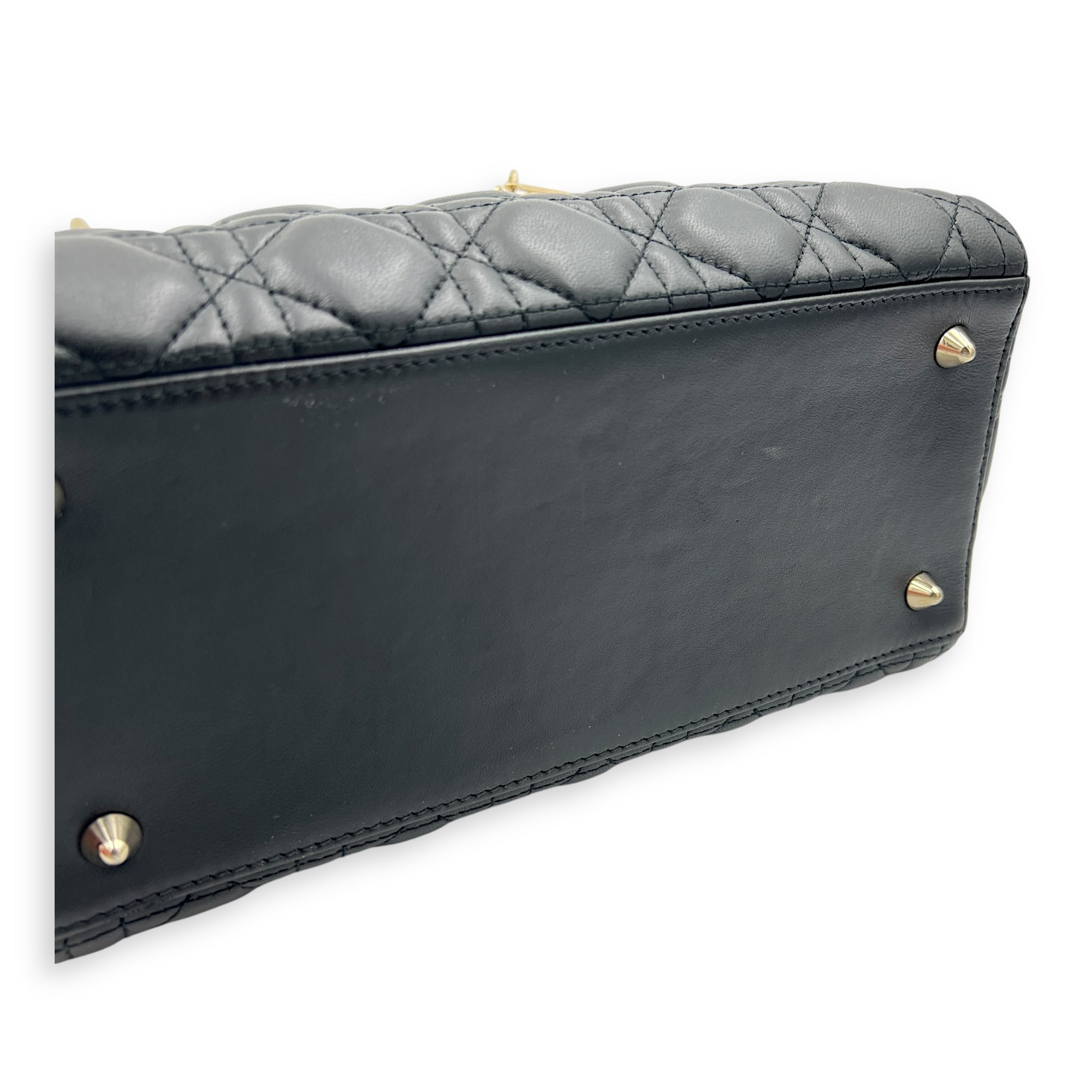 Lady Dior Medium Black Top Handle Bag in Lambskin, Gold hardware