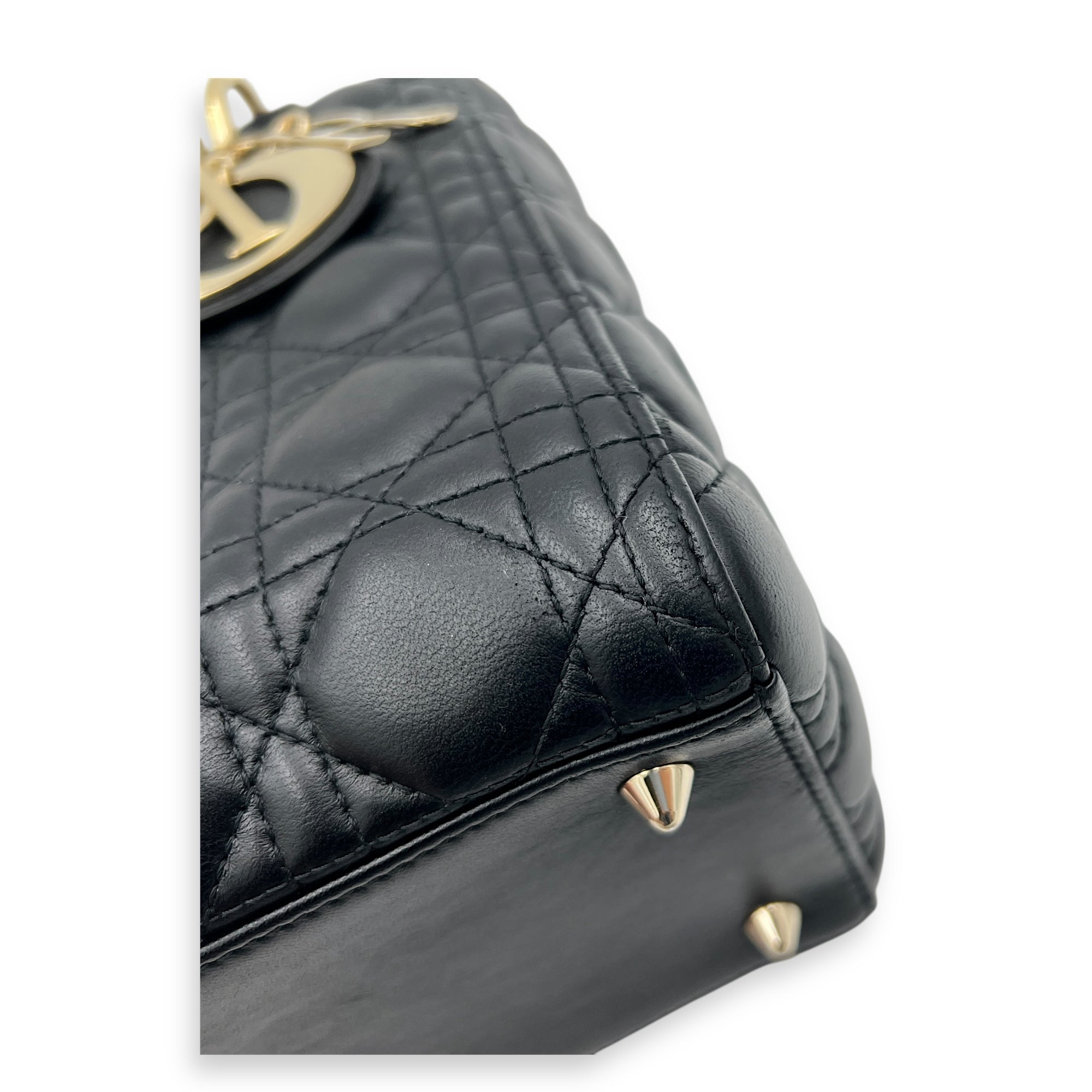 Lady Dior Medium Black Top Handle Bag in Lambskin, Gold hardware