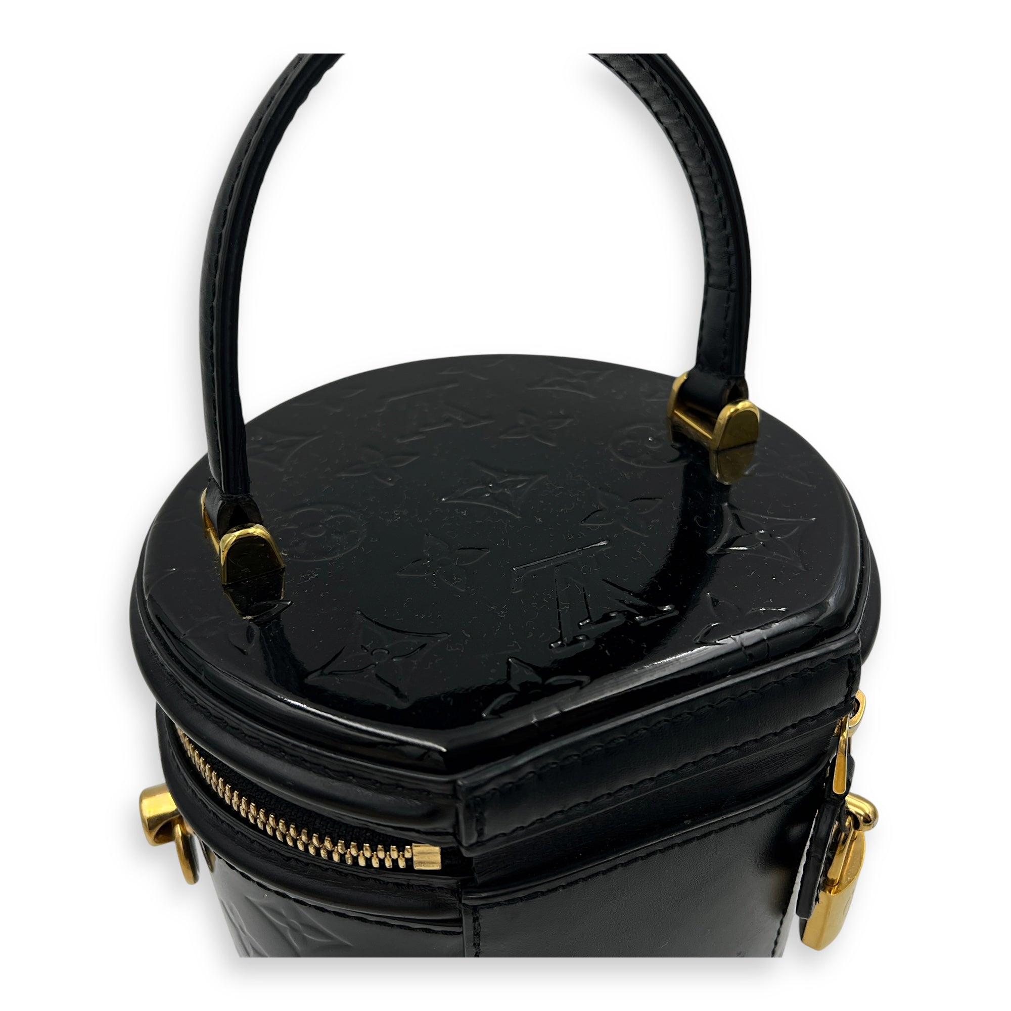Cannes Top Handle Bag Black in Vernis, Gold hardware