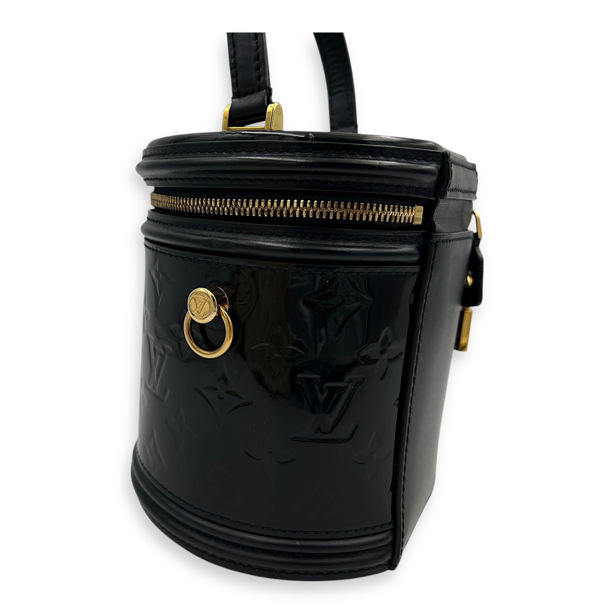 Cannes Top Handle Bag Black in Vernis, Gold hardware