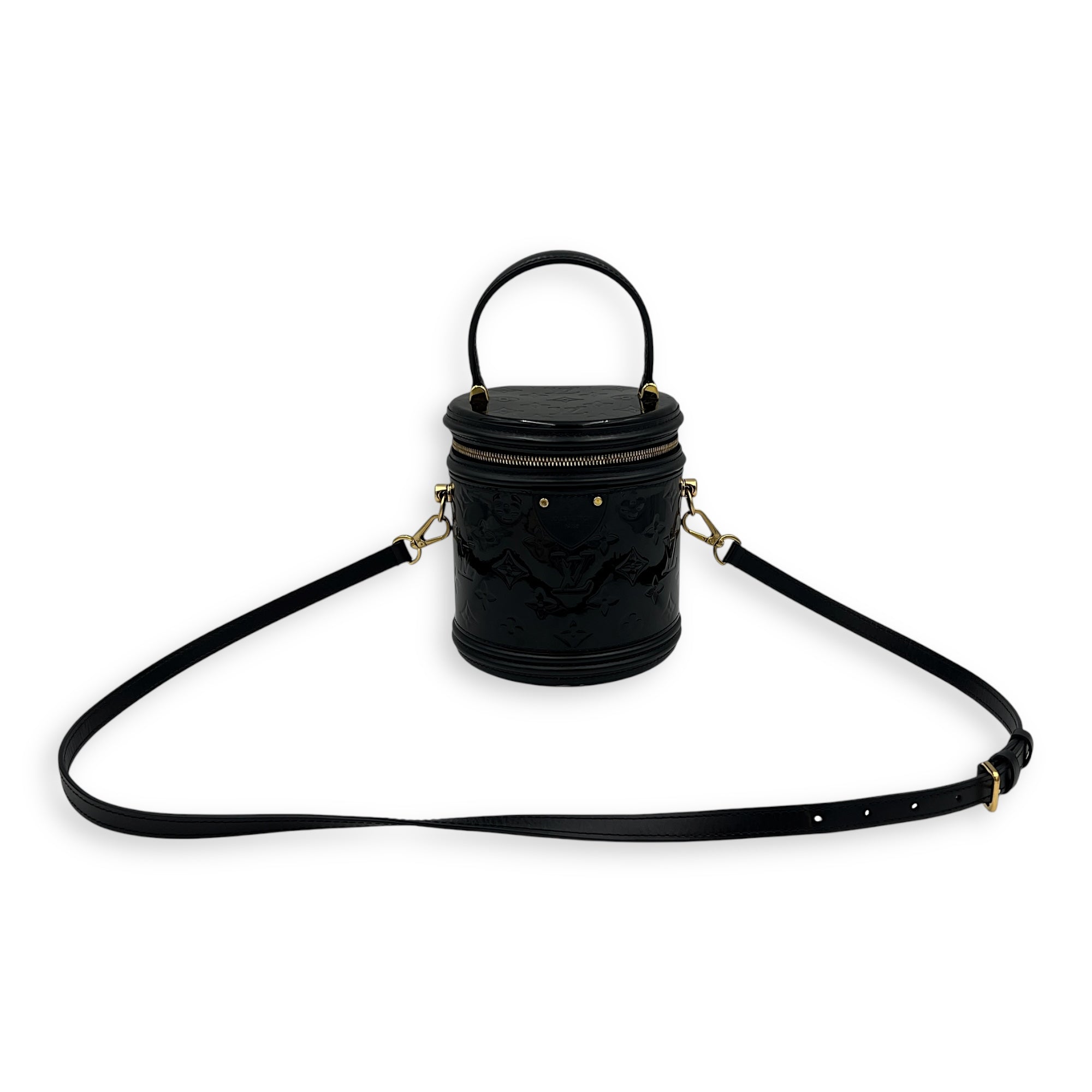 Cannes Top Handle Bag Black in Vernis, Gold hardware