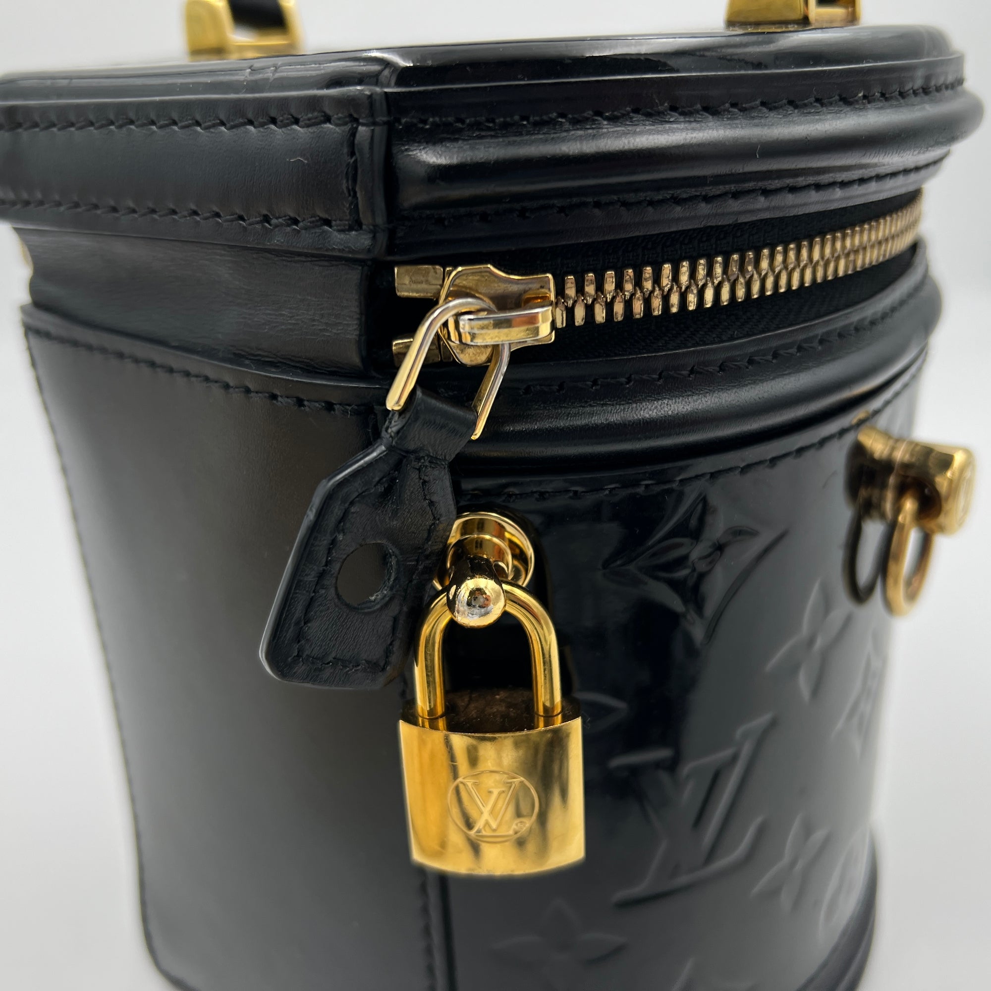 Cannes Top Handle Bag Black in Vernis, Gold hardware