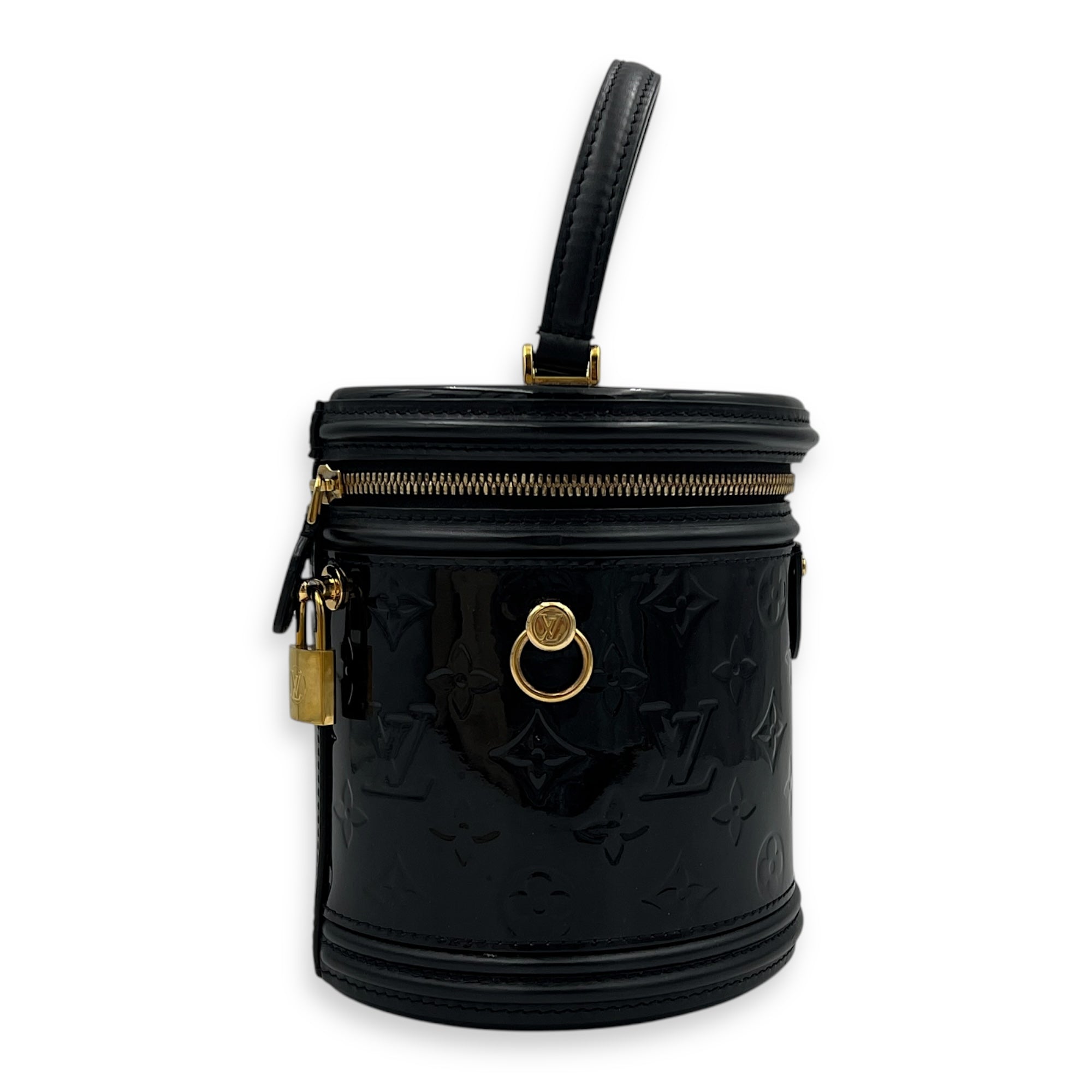 Cannes Top Handle Bag Black in Vernis, Gold hardware