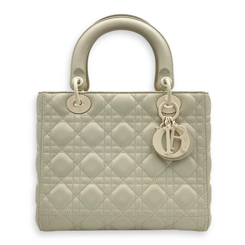 Lady Dior Medium White Top Handle Bag in Lambskin, White hardware