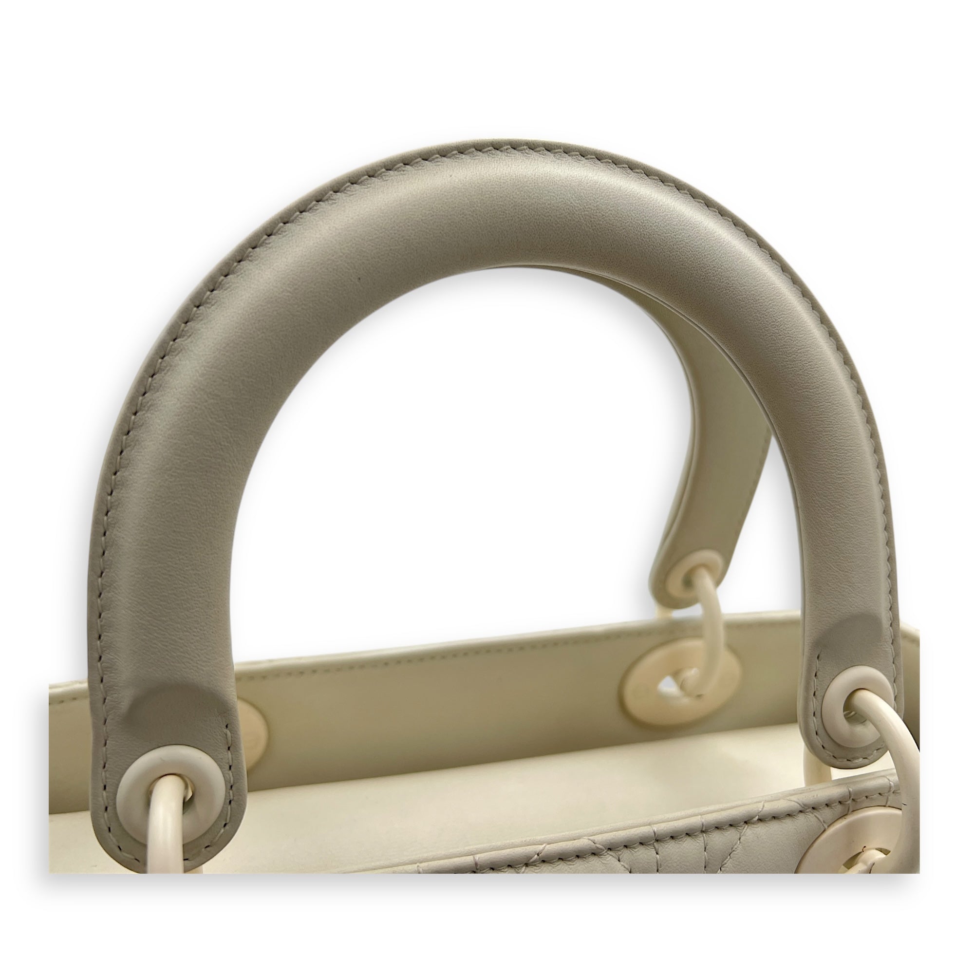 Lady Dior Medium White Top Handle Bag in Lambskin, White hardware