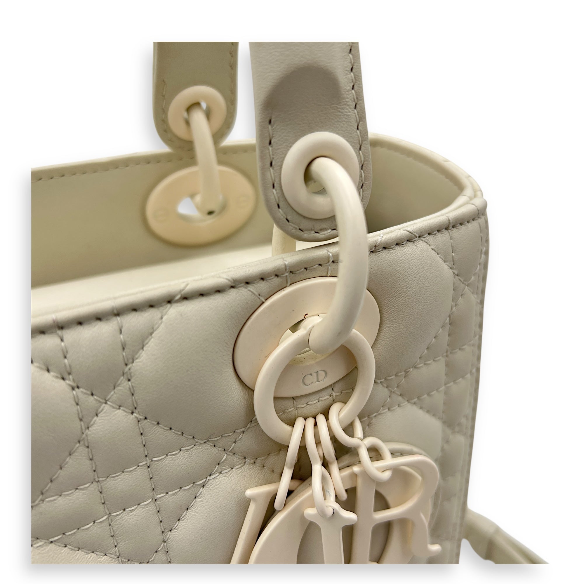 Lady Dior Medium White Top Handle Bag in Lambskin, White hardware