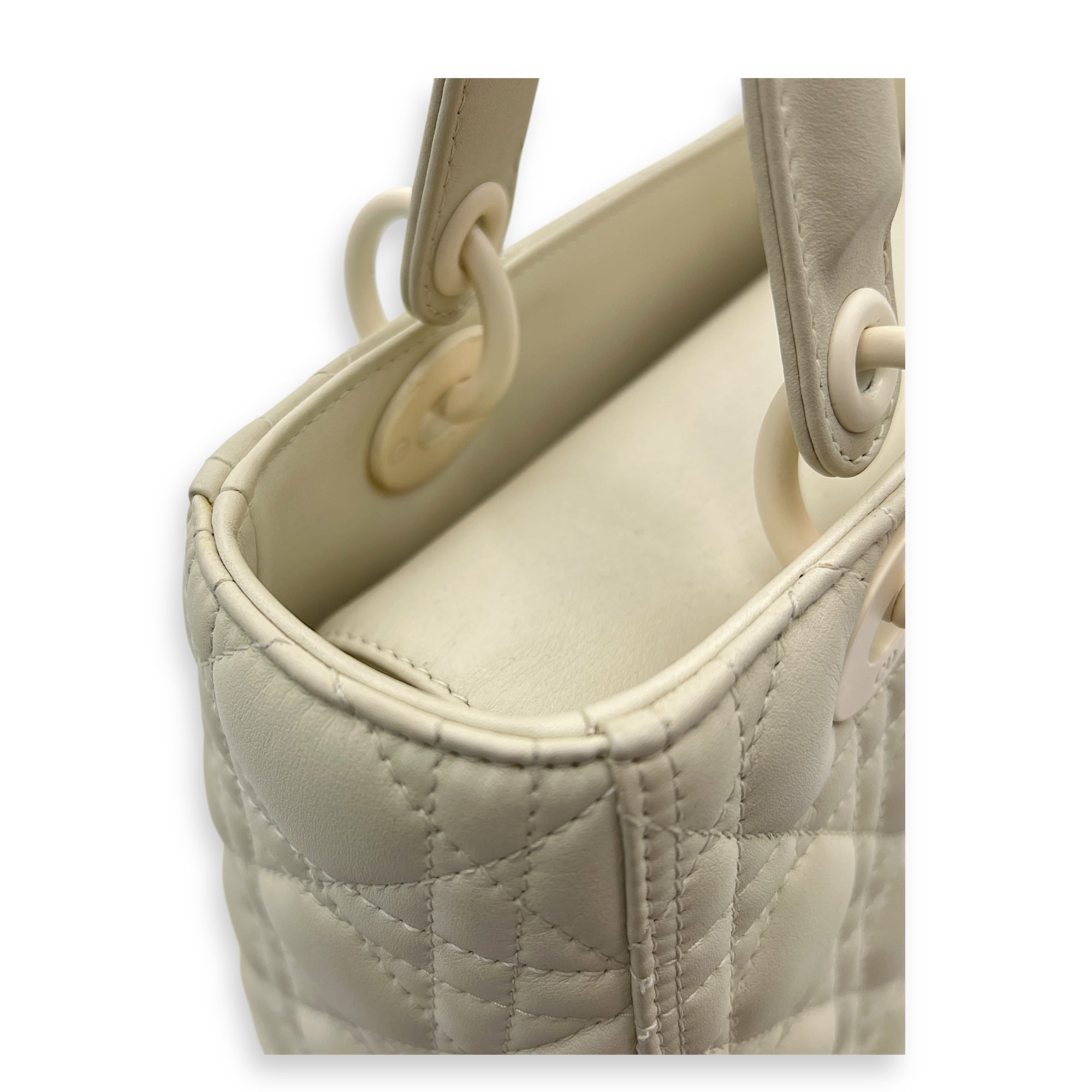 Lady Dior Medium White Top Handle Bag in Lambskin, White hardware
