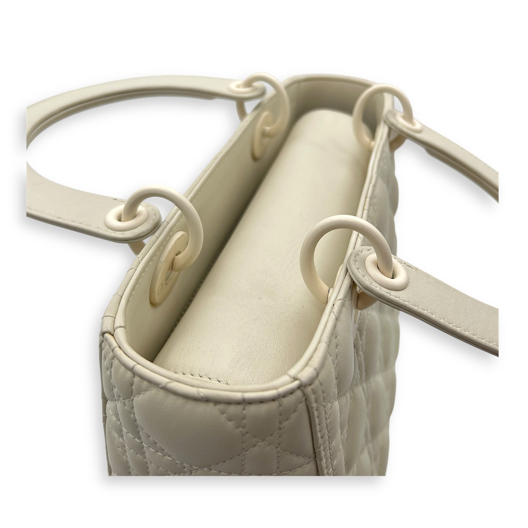 Lady Dior Medium White Top Handle Bag in Lambskin, White hardware