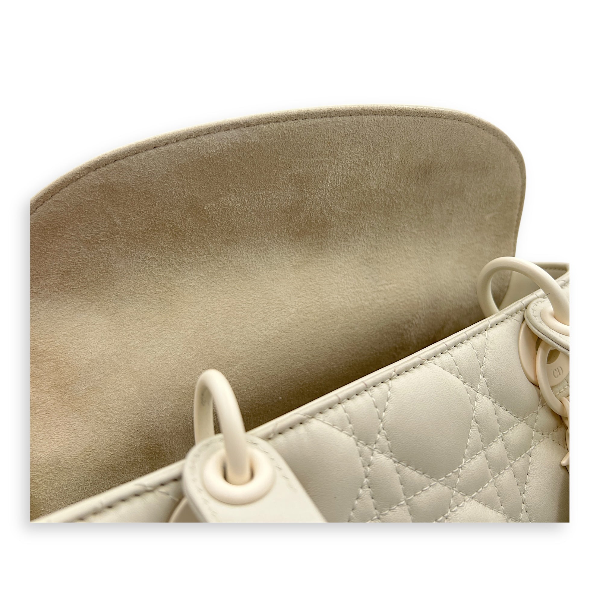 Lady Dior Medium White Top Handle Bag in Lambskin, White hardware