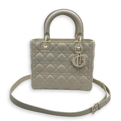 Lady Dior Medium White Top Handle Bag in Lambskin, White hardware