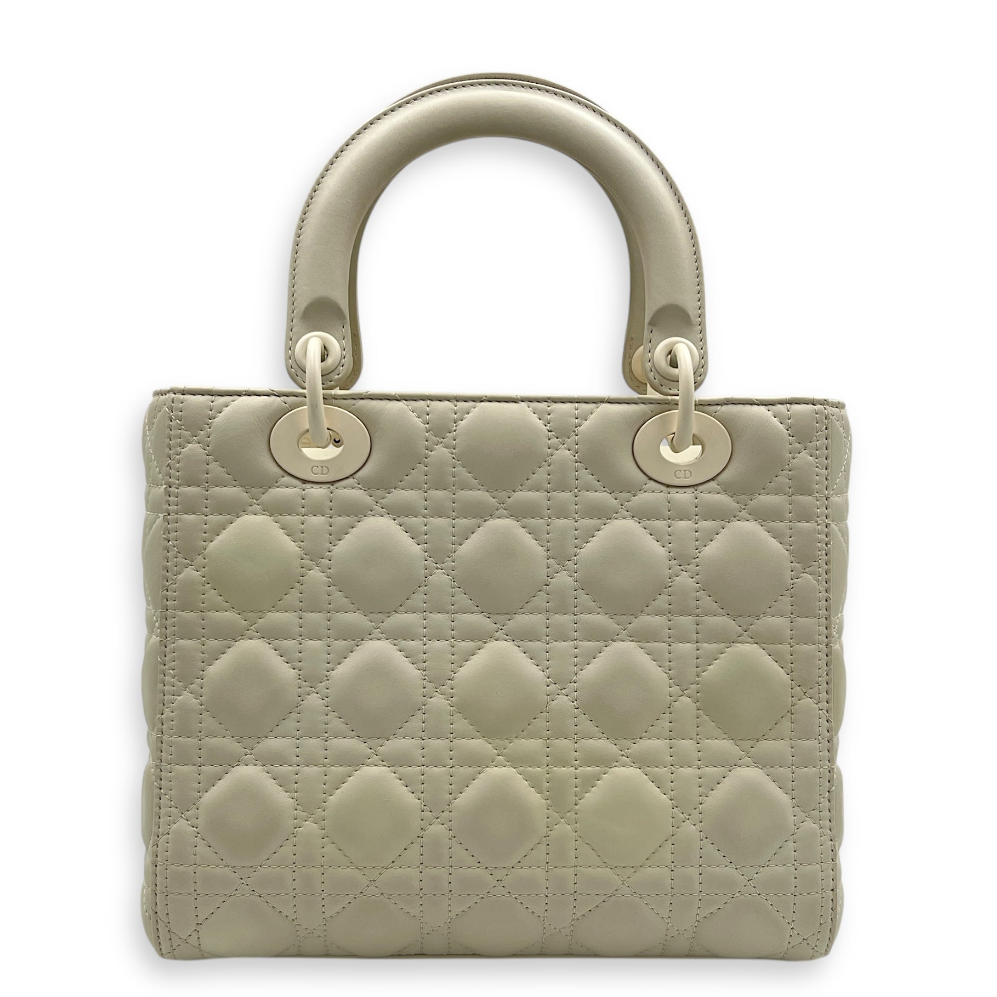 Lady Dior Medium White Top Handle Bag in Lambskin, White hardware