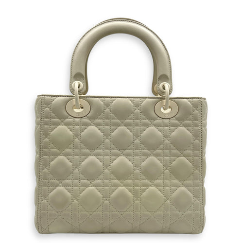 Lady Dior Medium White Top Handle Bag in Lambskin, White hardware