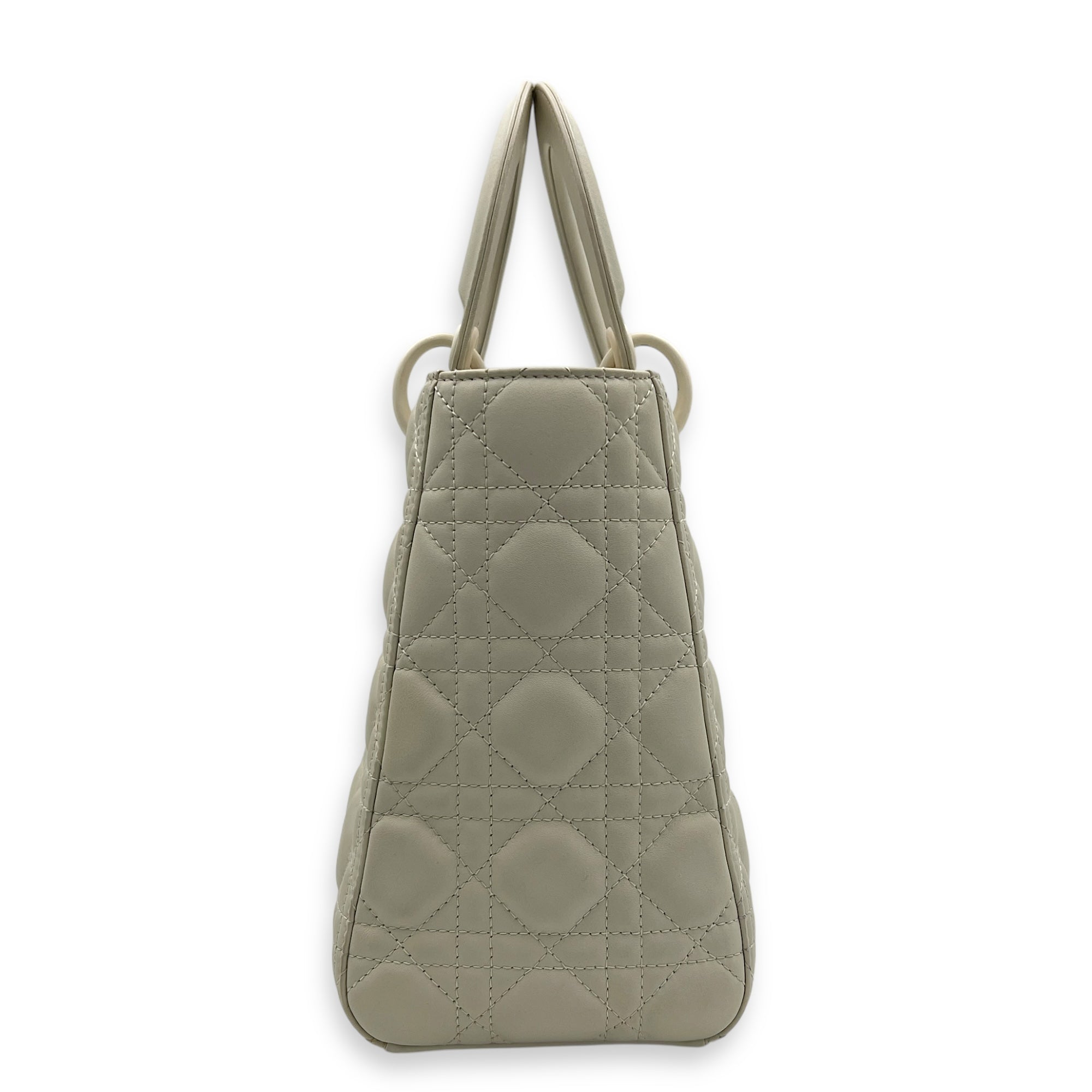 Lady Dior Medium White Top Handle Bag in Lambskin, White hardware