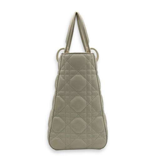 Lady Dior Medium White Top Handle Bag in Lambskin, White hardware