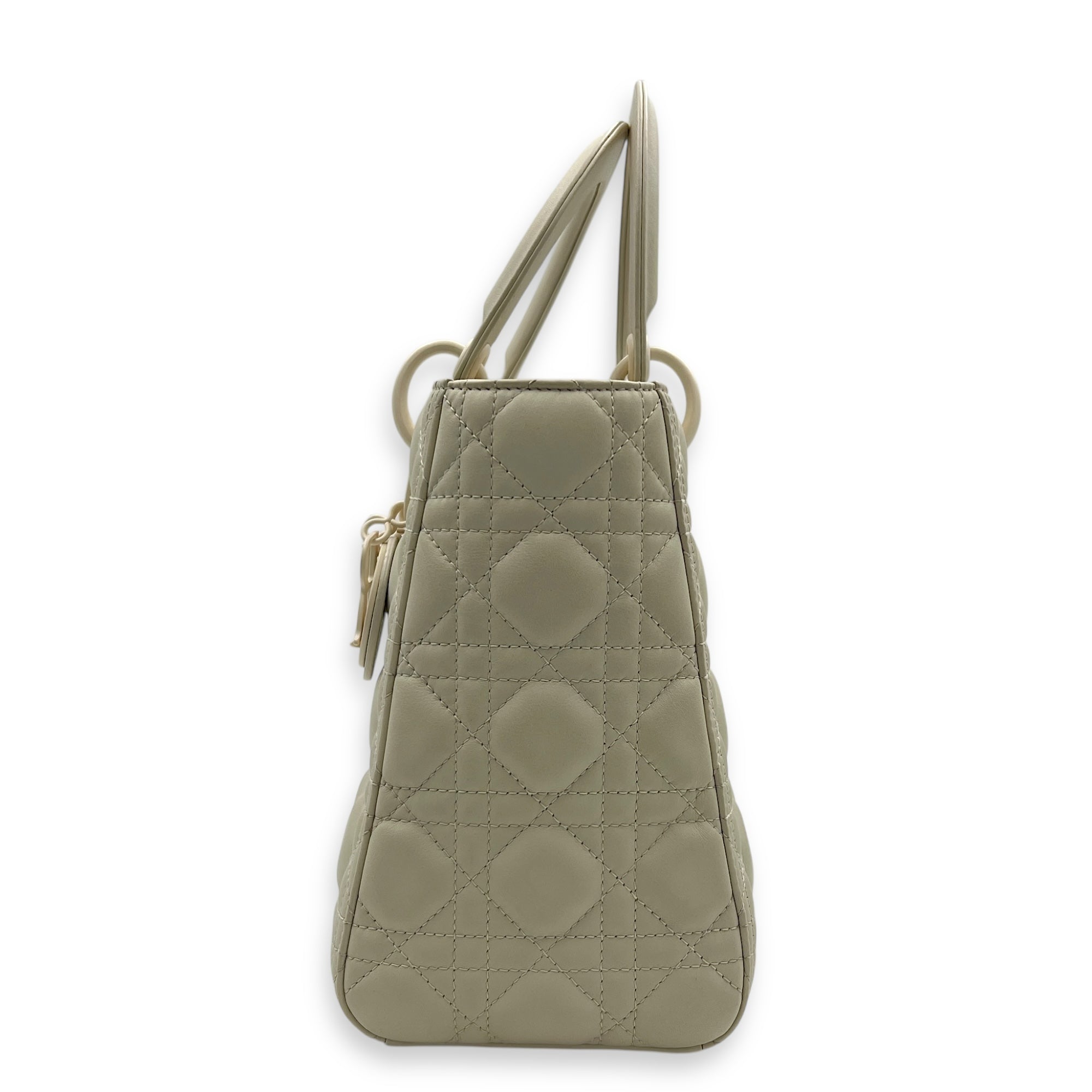 Lady Dior Medium White Top Handle Bag in Lambskin, White hardware