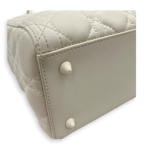 Lady Dior Medium White Top Handle Bag in Lambskin, White hardware